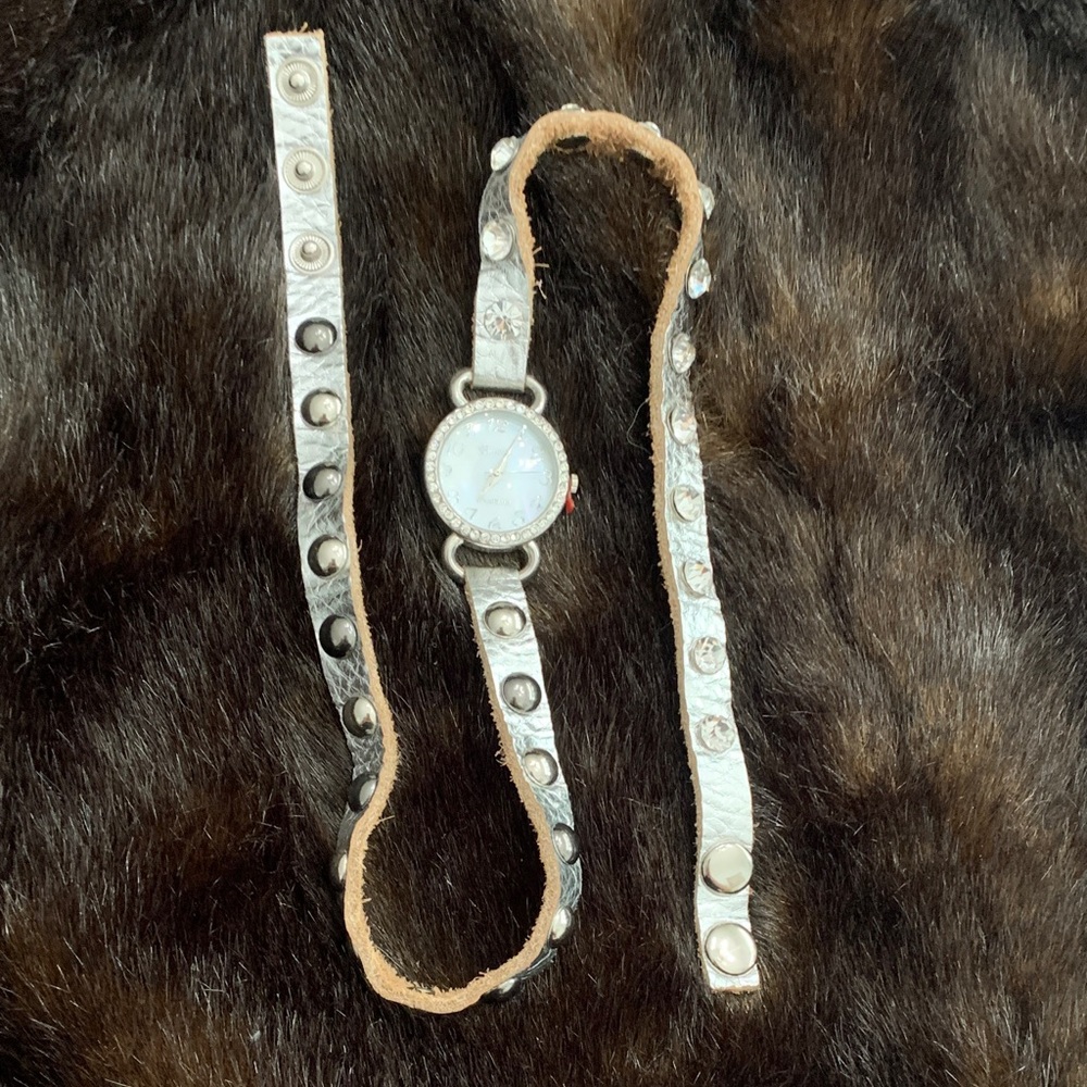 Silver Stud & Crystal Wrap Leather Watch